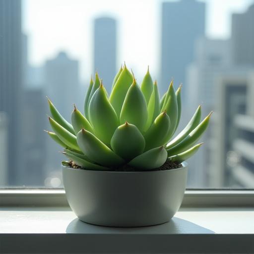 A hardy succulent thriving in a pot on a modern city balcony.